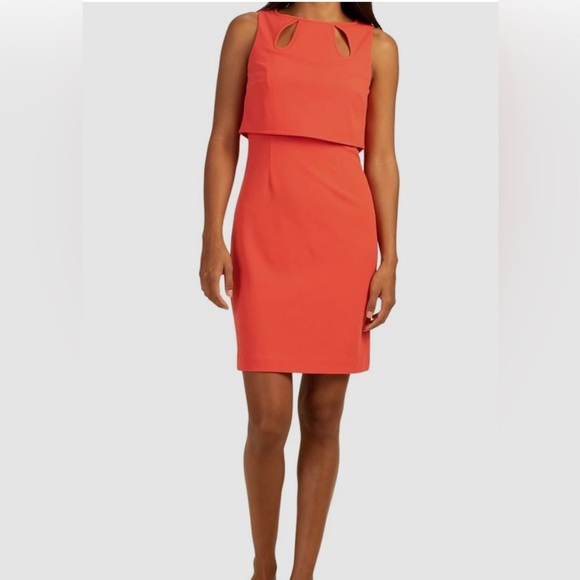 Trina Turk Coral Cutout Faux Overlay Midi Dress size 6 - Picture 12 of 12